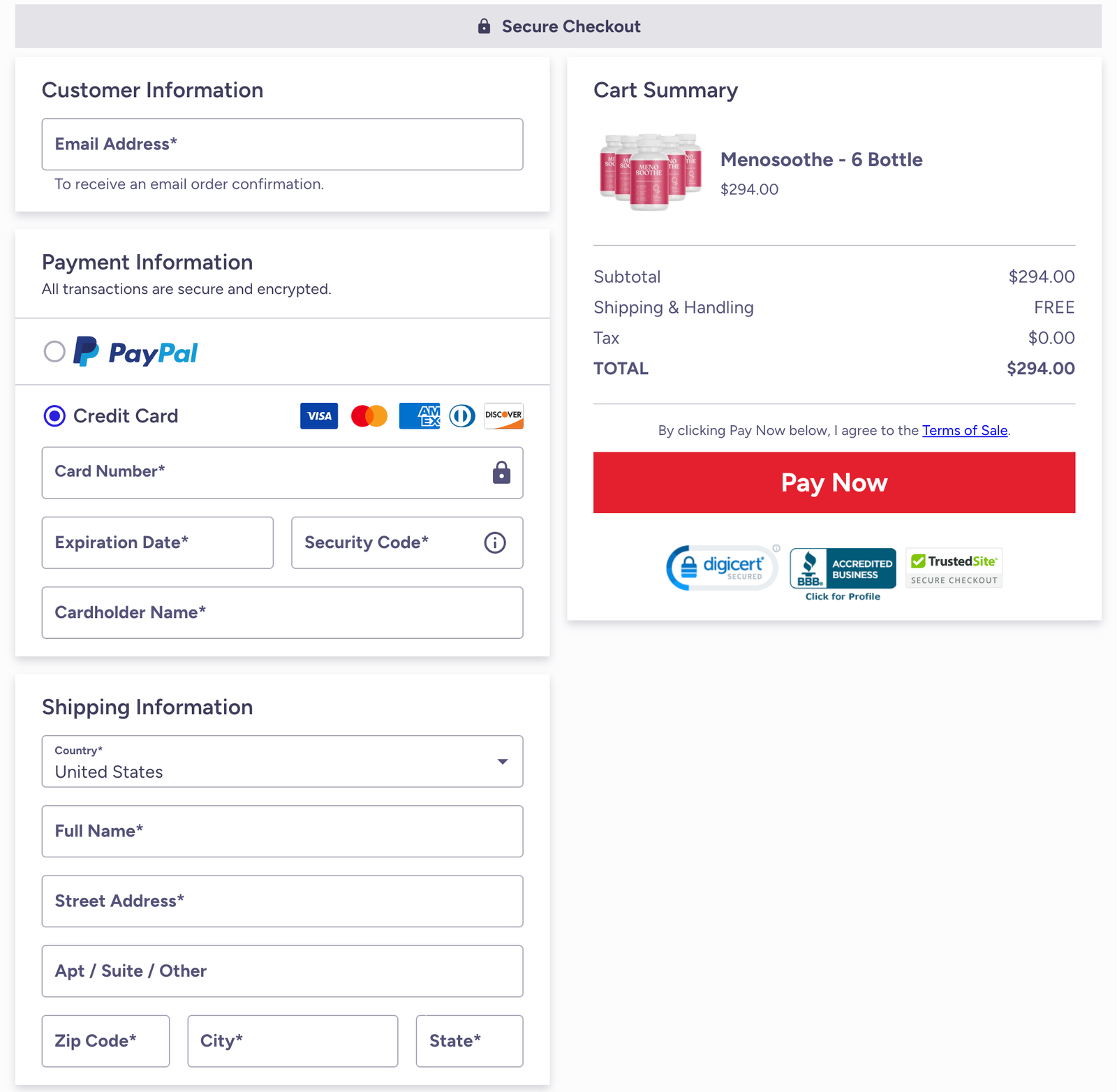 MenoSoothe Official Website Secure Order Page